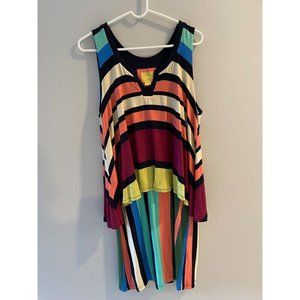 NWT Anthropologie Maeve Davina Striped Tank Dress Size L Black Red Pink Blue
